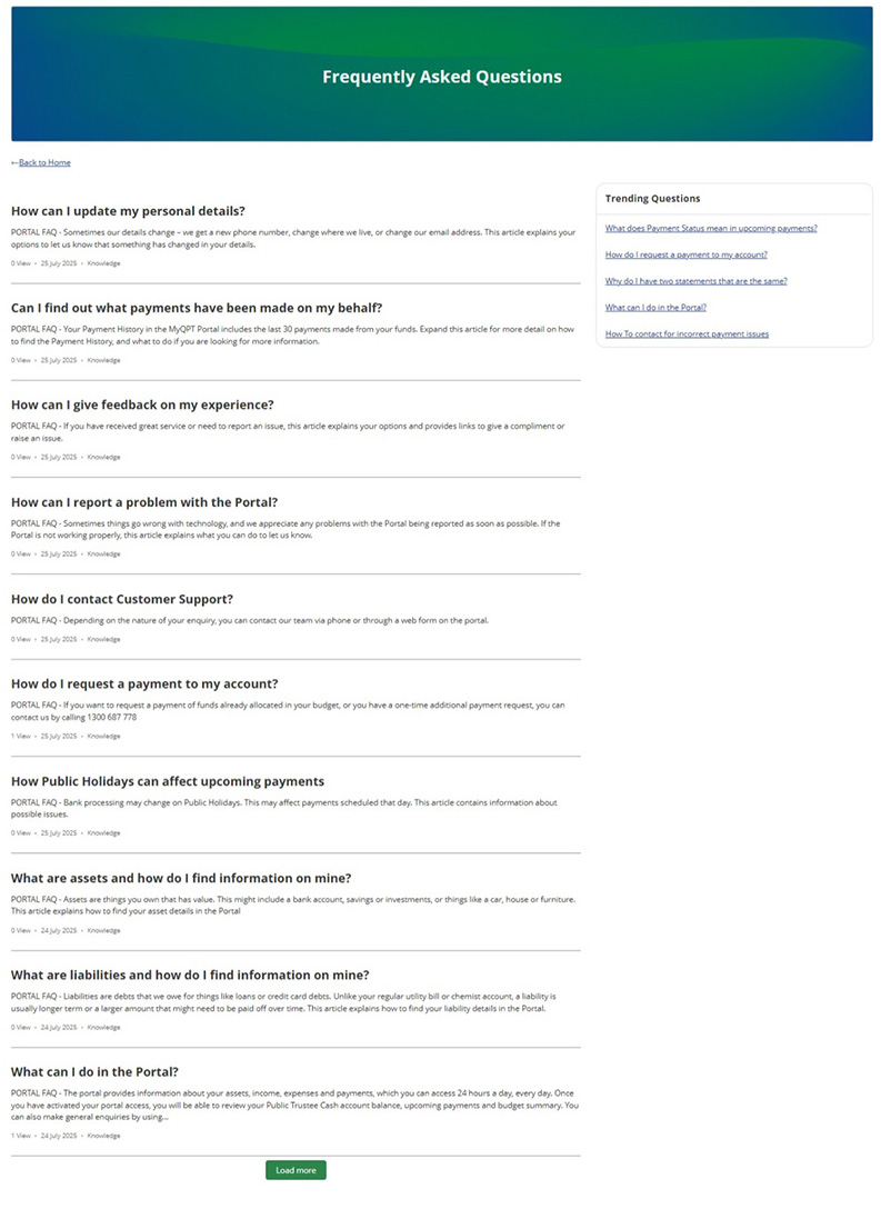 Screen FAQs Page