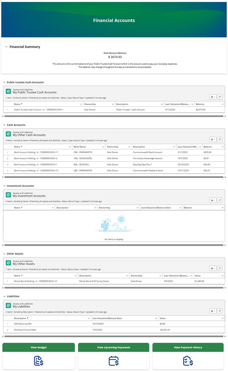 Screen Financial Accounts Page