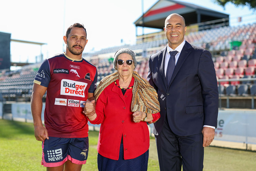 Aunty Ruth Hegarty, centre, and Samay Zhouand, right, with Trai Fuller, left, at the Dolphins’ Kayo Stadium in Redcliffe.Close up photo of Culex annulirostris on human skin