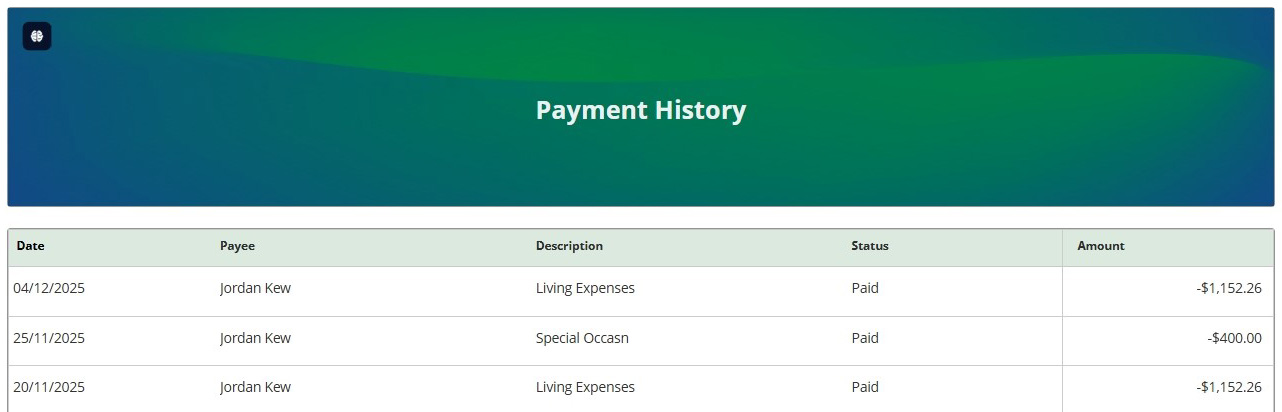Screen Payment History